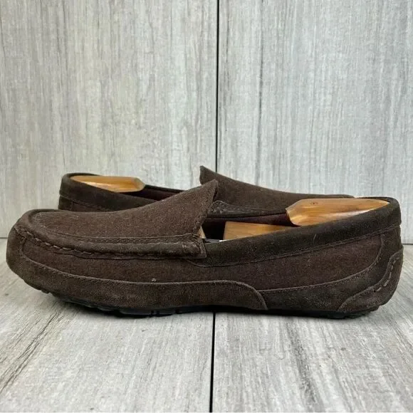 UGG Alder Espresso Brown Suede Leather Slip On Loafer Slipper Shoes Mens Size 9 - Picture 2 of 10